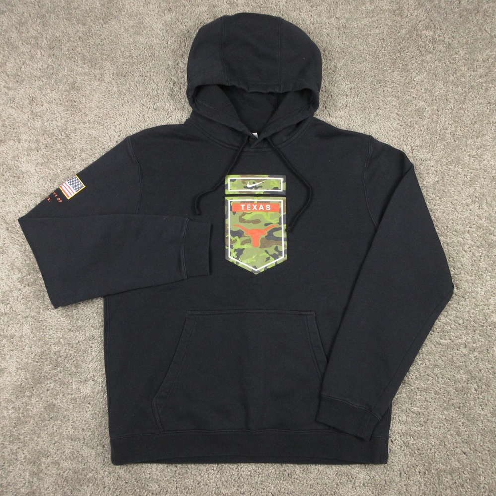 Texas Longhorns Sweater Mens Large Black Hoodie Sweatshirt Military Service Vets